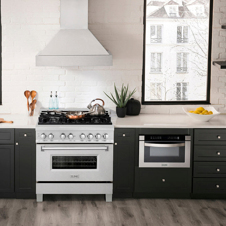 ZLINE 36 in. 4.6 cu. ft. Legacy Dual Fuel Range with 6 Burner Gas Cooktop and Electric Convection Oven in Satin Stainless Steel, Open Box-Excellent Condition