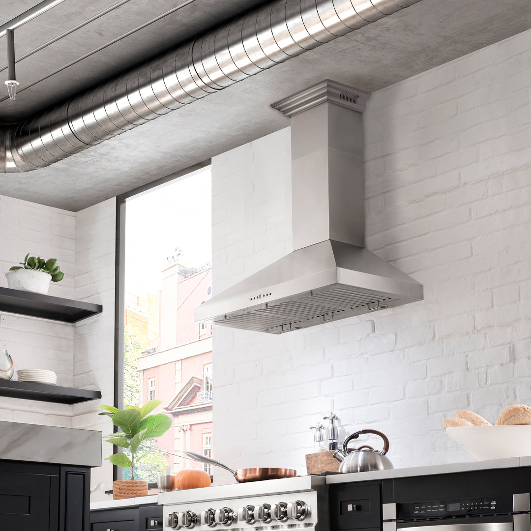 48" ZLINE CrownSound™Ducted Vent Wall Mount Range Hood in Stainless Steel with Built-in Bluetooth Speakers (KL3CRN-BT-48)