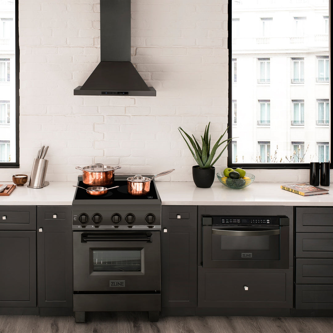 ZLINE 24 in. 2.8 cu. ft. Legacy Induction Range with 4 Element Cooktop and Electric Oven in Black Stainless Steel, Open Box-Excellent Condition
