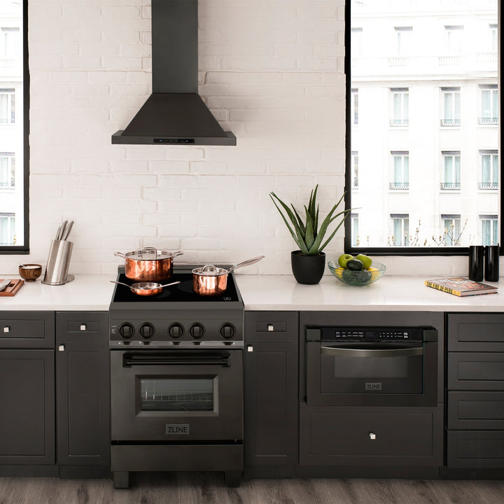 ZLINE 24 in. 2.8 cu. ft. Legacy Induction Range with 4 Element Cooktop and Electric Oven in Black Stainless Steel, Open Box-Excellent Condition
