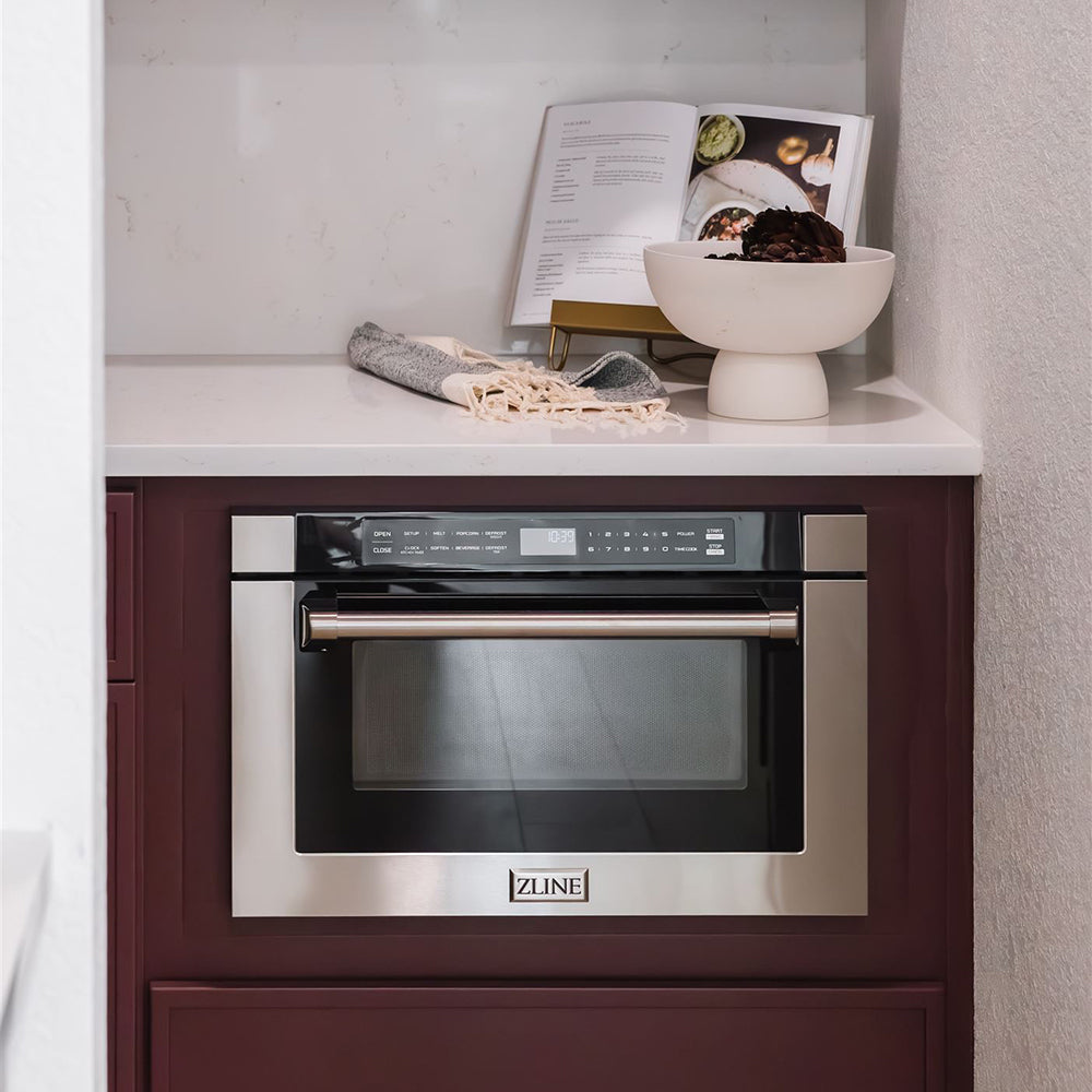 ZLINE 24 in. 1.2 cu. ft. Built-in Microwave Drawer with a Traditional Handle in Stainless Steel, Open Box-Excellent Condition