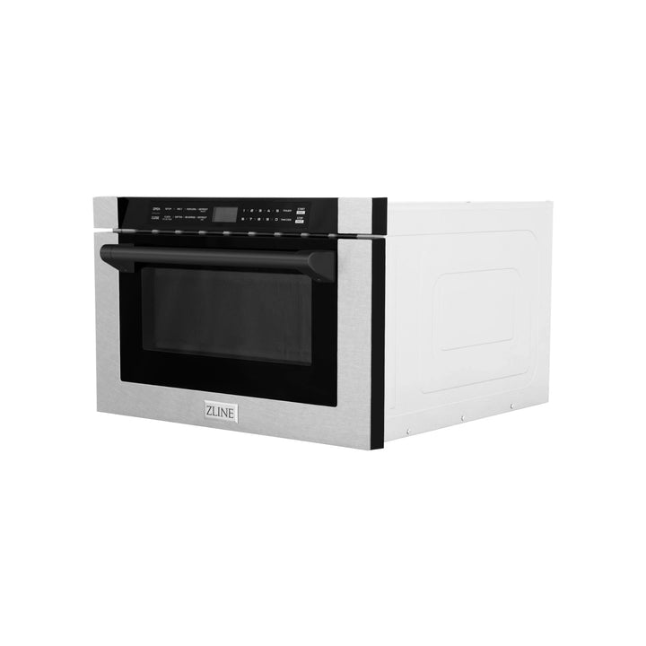 ZLINE 24" Microwave Drawer in Fingerprint Resistant Stainless, Matte Black Accents, MWDZ-1-SS-H-MB