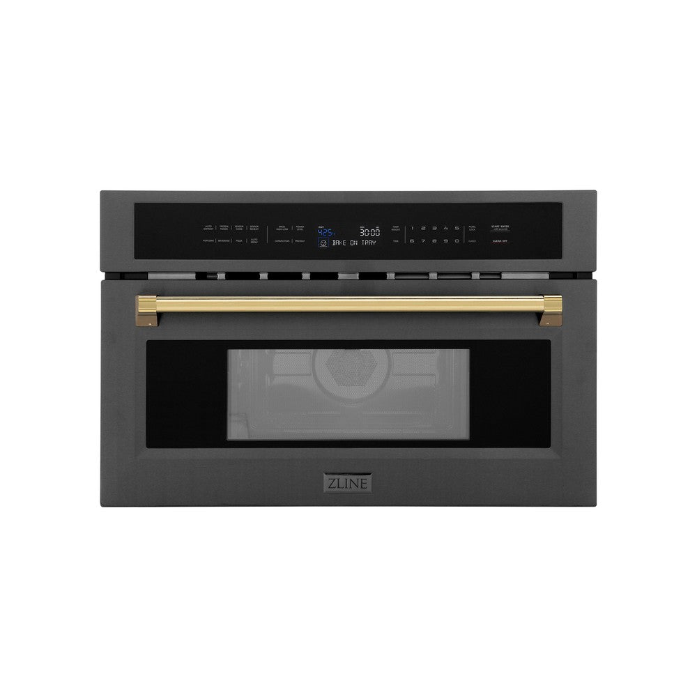 ZLINE Autograph Edition 30 in. 1.6 cu ft. Built-in Convection Microwave Oven in Black Stainless Steel with Polished Gold Accents (MWOZ-30-BS-G)
