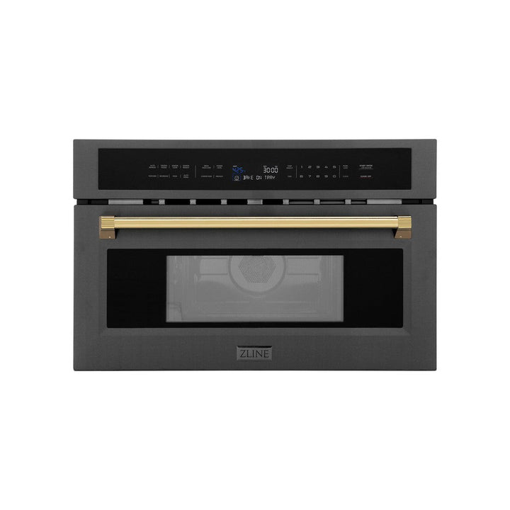 ZLINE Autograph Edition 30 in. 1.6 cu ft. Built-in Convection Microwave Oven in Black Stainless Steel with Polished Gold Accents (MWOZ-30-BS-G)