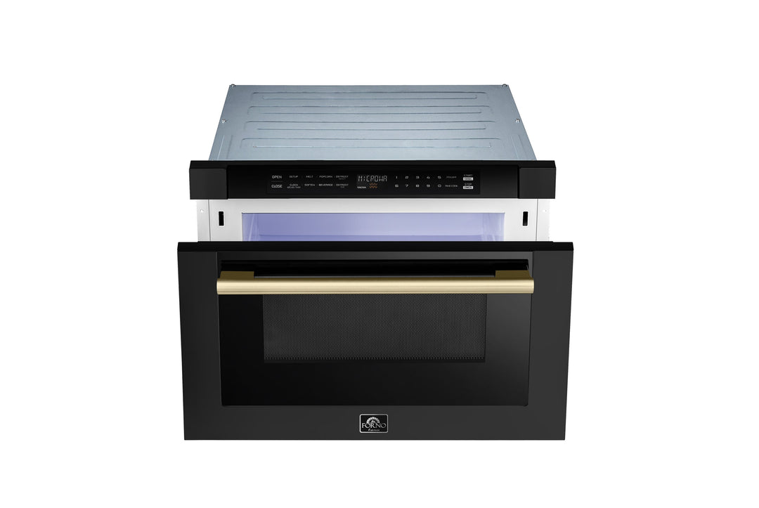 Forno Capoliveri Espresso 24-Inch Microwave Drawer, Black, 1.2 cu.ft, 1500 Watts, Built-In, Touch Control LCD Display, Auto-Touch Open/Close, 11 Power Levels, Sensor Cooking