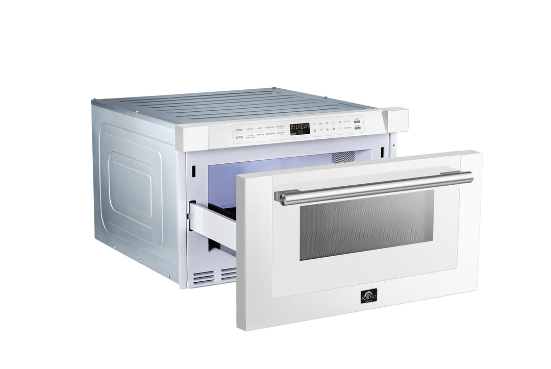 Forno Capoliveri Espresso 24-Inch Microwave Drawer, White, 1.2 cu.ft, 1500 Watts, Built-In, Touch Control LCD Display, Auto-Touch Open/Close, 11 Power Levels, Sensor Cooking