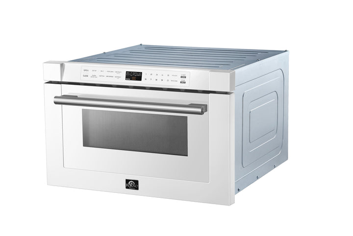 Forno Capoliveri Espresso 24-Inch Microwave Drawer, White, 1.2 cu.ft, 1500 Watts, Built-In, Touch Control LCD Display, Auto-Touch Open/Close, 11 Power Levels, Sensor Cooking