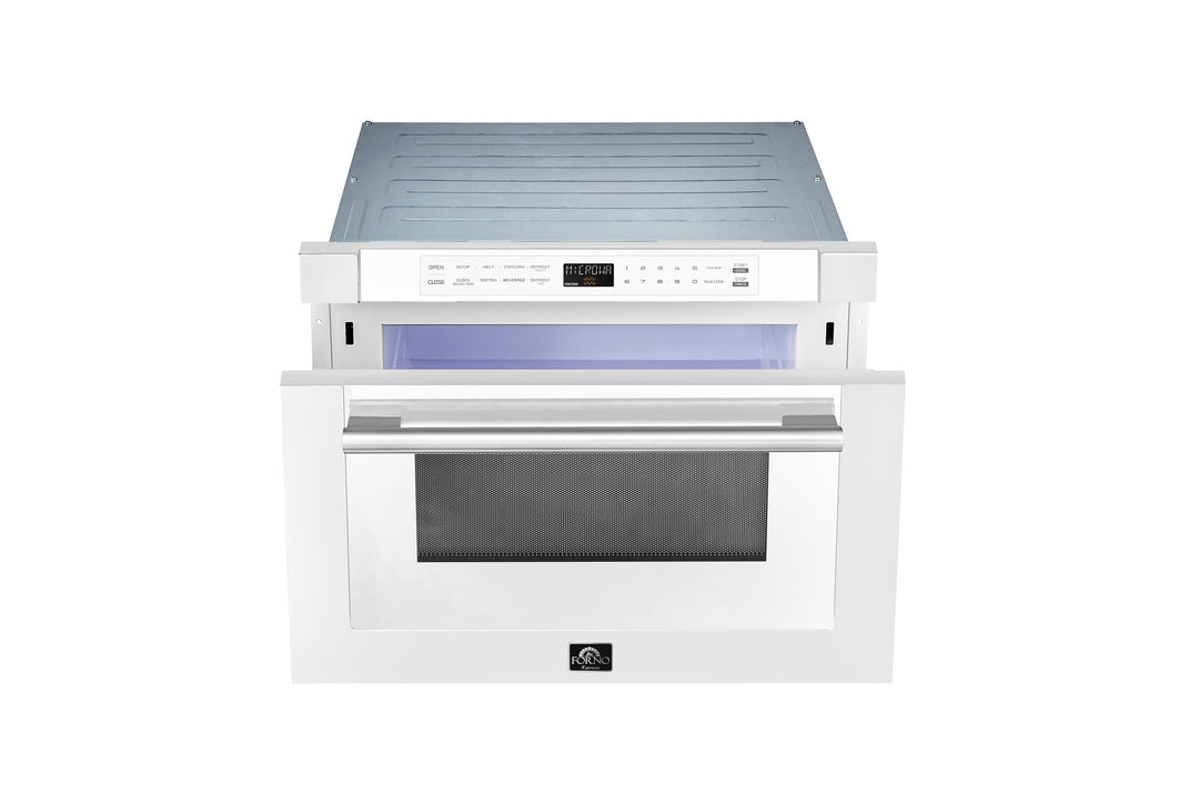 Forno Capoliveri Espresso 24-Inch Microwave Drawer, White, 1.2 cu.ft, 1500 Watts, Built-In, Touch Control LCD Display, Auto-Touch Open/Close, 11 Power Levels, Sensor Cooking