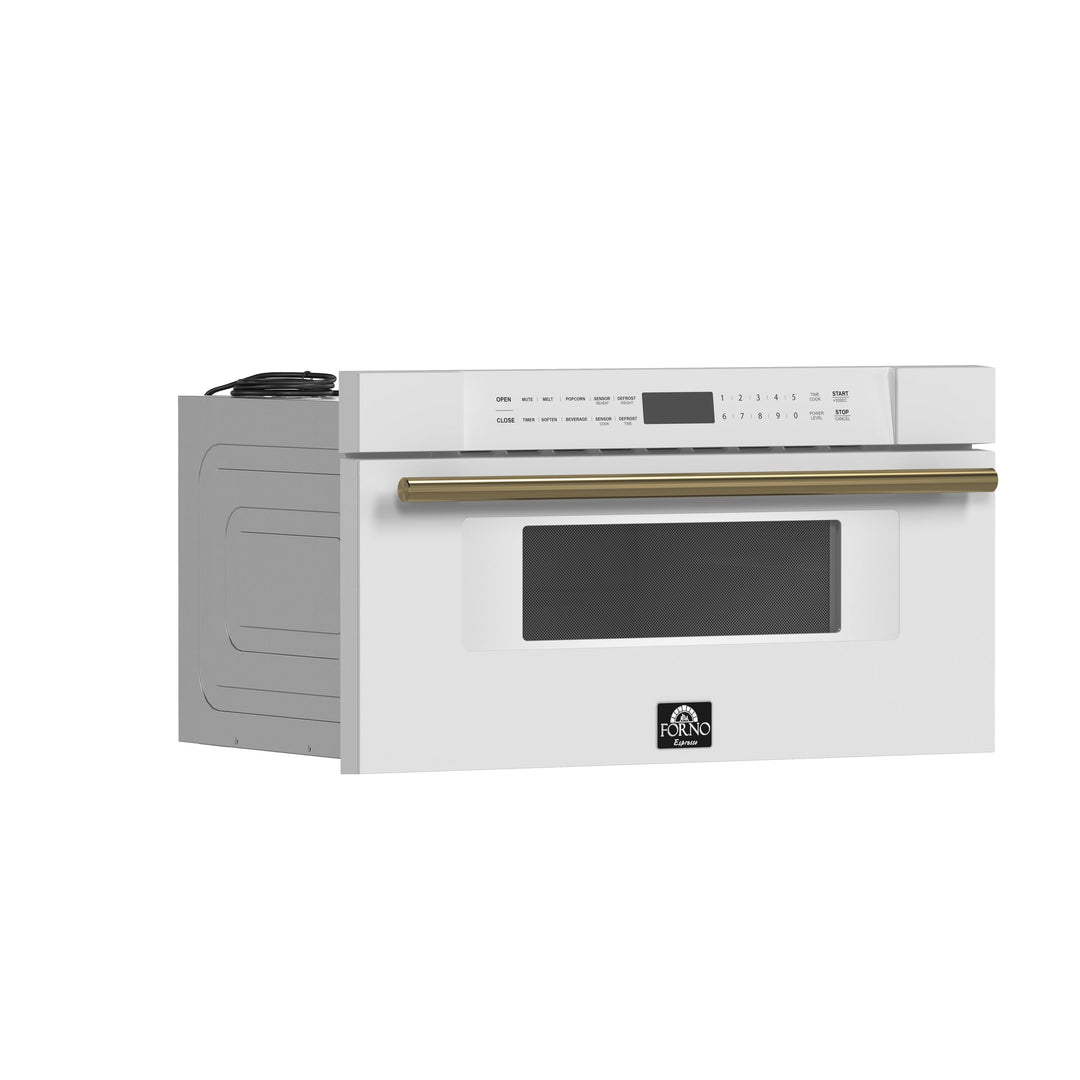 Forno Capoliveri Espresso 30-Inch Microwave Drawer, White, 1.2 cu.ft, 1500 Watts, Built-In, Touch Control LCD Display, Auto-Touch Open/Close, 11 Power Levels, Sensor Cooking