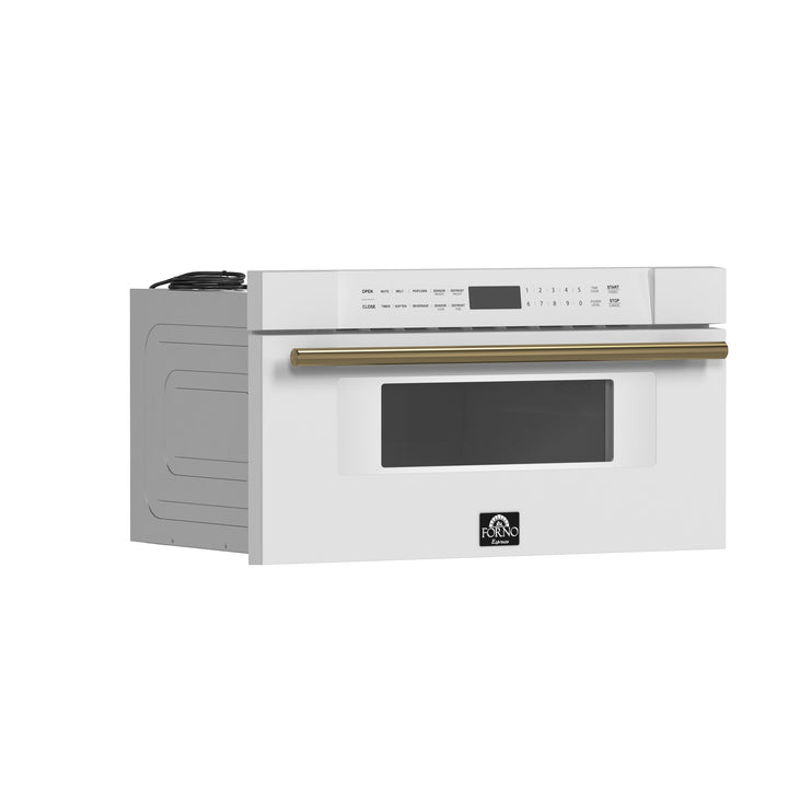 Forno Capoliveri Espresso 30-Inch Microwave Drawer, White, 1.2 cu.ft, 1500 Watts, Built-In, Touch Control LCD Display, Auto-Touch Open/Close, 11 Power Levels, Sensor Cooking