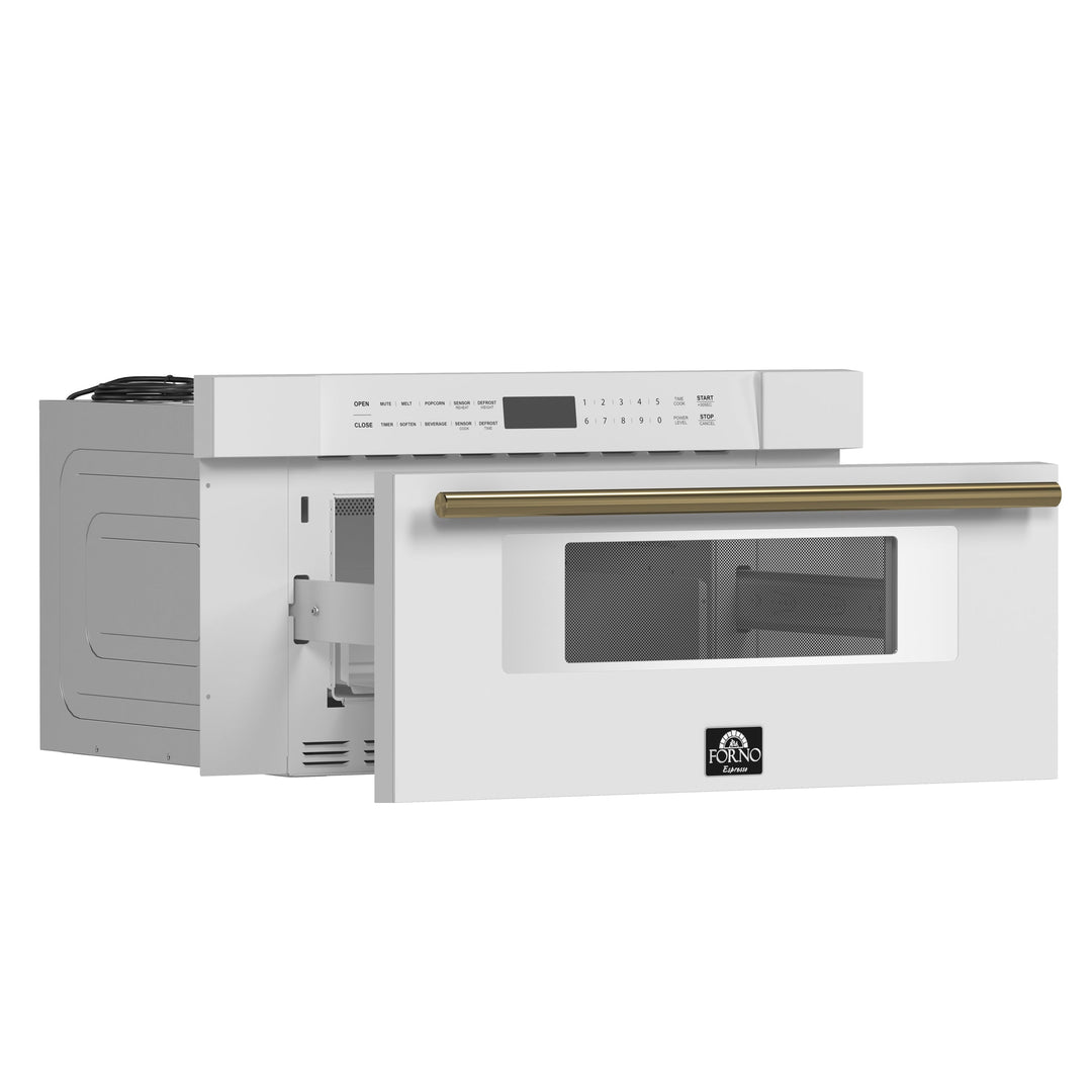 Forno Capoliveri Espresso 30-Inch Microwave Drawer, White, 1.2 cu.ft, 1500 Watts, Built-In, Touch Control LCD Display, Auto-Touch Open/Close, 11 Power Levels, Sensor Cooking