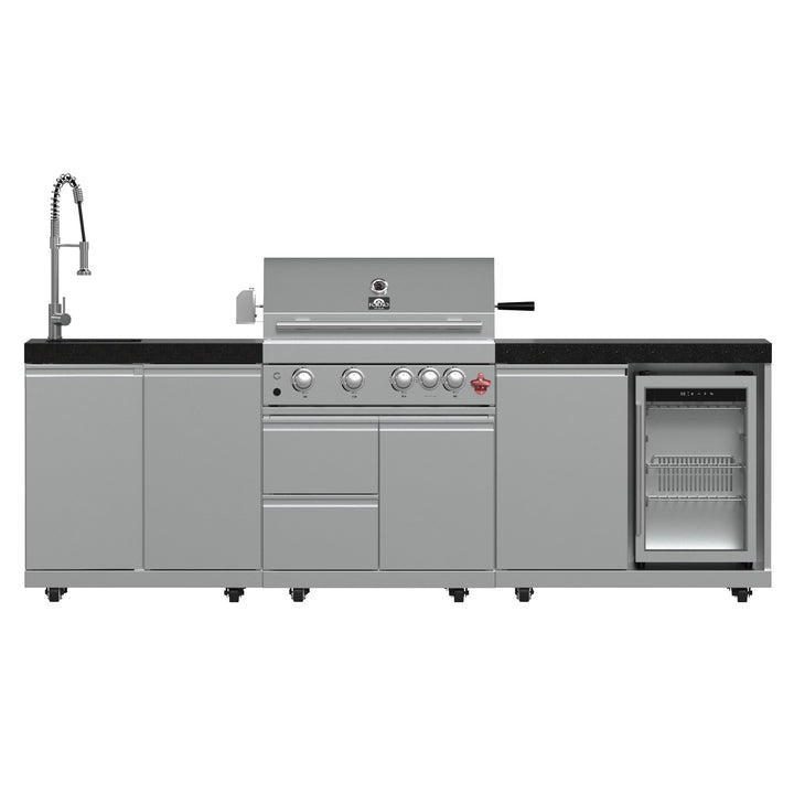 FORNO Bulnes 30-Inch BBQ, 60,000 BTU, 3 Burners with Sear &amp; Rotisserie Infrared Burners, Stainless Steel Outdoor Kitchen with 1.8 cu.ft. Beverage Center &amp; Black Granite Countertops