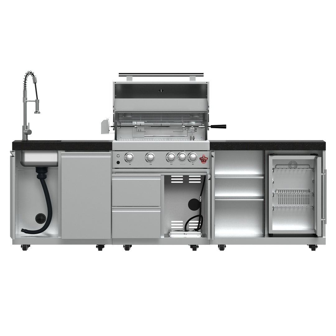 FORNO Bulnes 30-Inch BBQ, 60,000 BTU, 3 Burners with Sear &amp; Rotisserie Infrared Burners, Stainless Steel Outdoor Kitchen with 1.8 cu.ft. Beverage Center &amp; Black Granite Countertops