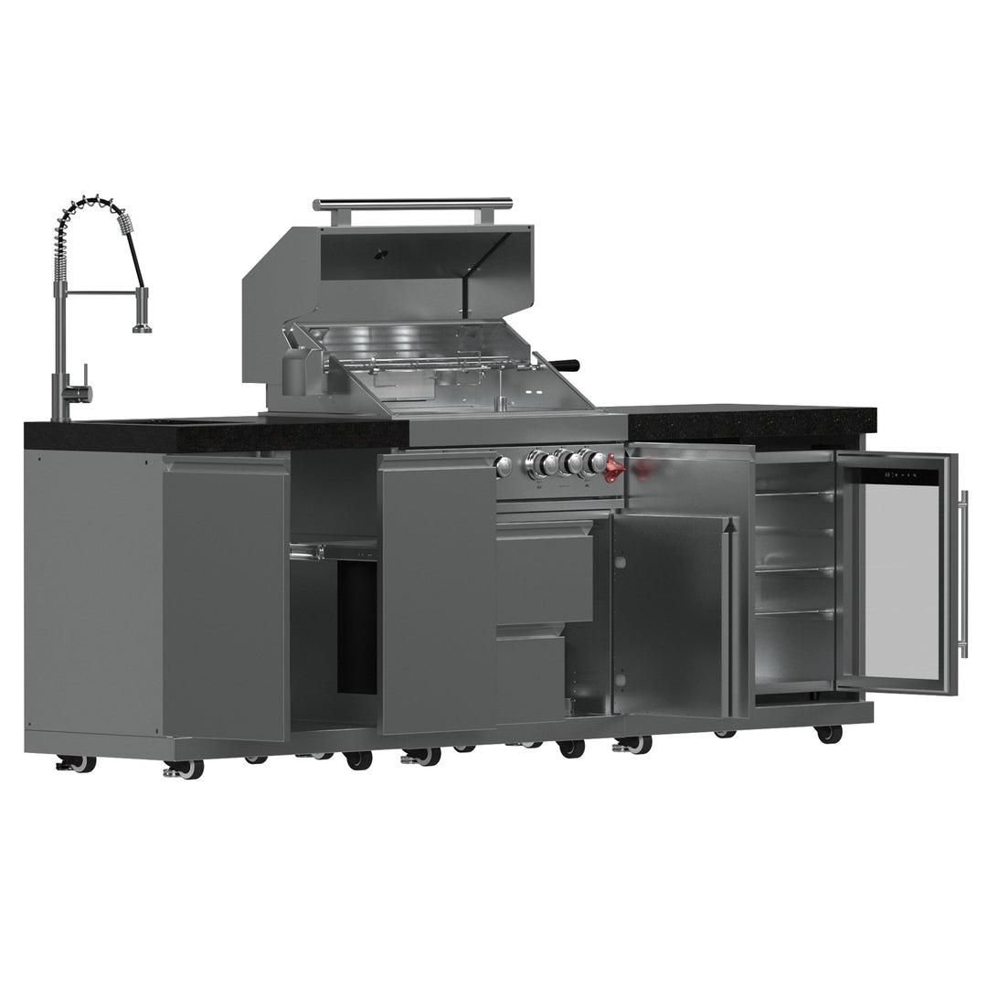 FORNO Bulnes 30-Inch BBQ, 60,000 BTU, 3 Burners with Sear &amp; Rotisserie Infrared Burners, Stainless Steel Outdoor Kitchen with 1.8 cu.ft. Beverage Center &amp; Black Granite Countertops
