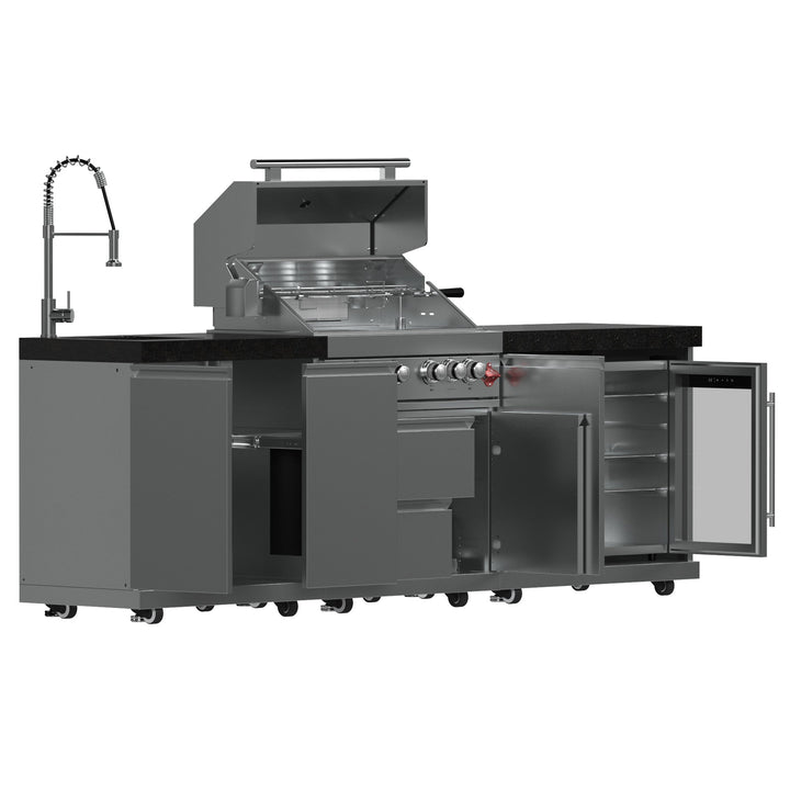 FORNO Bulnes 30-Inch BBQ, 60,000 BTU, 3 Burners with Sear &amp; Rotisserie Infrared Burners, Stainless Steel Outdoor Kitchen with 1.8 cu.ft. Beverage Center &amp; Black Granite Countertops