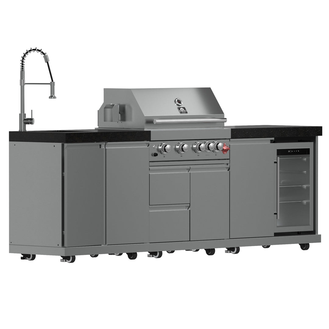 FORNO Bulnes 30-Inch BBQ, 60,000 BTU, 3 Burners with Sear &amp; Rotisserie Infrared Burners, Stainless Steel Outdoor Kitchen with 1.8 cu.ft. Beverage Center &amp; Black Granite Countertops