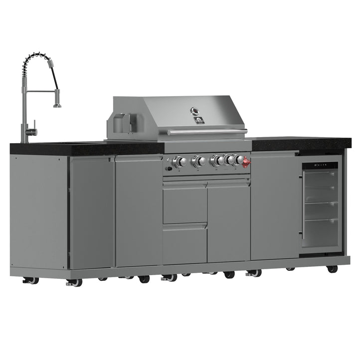 FORNO Bulnes 30-Inch BBQ, 60,000 BTU, 3 Burners with Sear &amp; Rotisserie Infrared Burners, Stainless Steel Outdoor Kitchen with 1.8 cu.ft. Beverage Center &amp; Black Granite Countertops