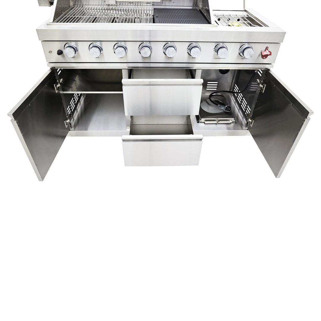 FORNO Bulnes 40-Inch BBQ, 95,000 BTU, 5 Burners, Sear &amp; Rotisserie Infrared with Side Burner, Stainless Steel Outdoor Kitchen with 1.8 cu.ft. Beverage Center &amp; White Sintered Stone Countertops