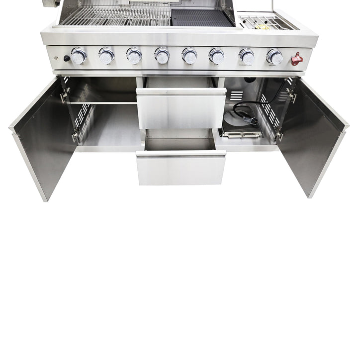FORNO Bulnes 40-Inch BBQ, 95,000 BTU, 5 Burners, Sear &amp; Rotisserie Infrared with Side Burner, Stainless Steel Outdoor Kitchen with 1.8 cu.ft. Beverage Center &amp; White Sintered Stone Countertops