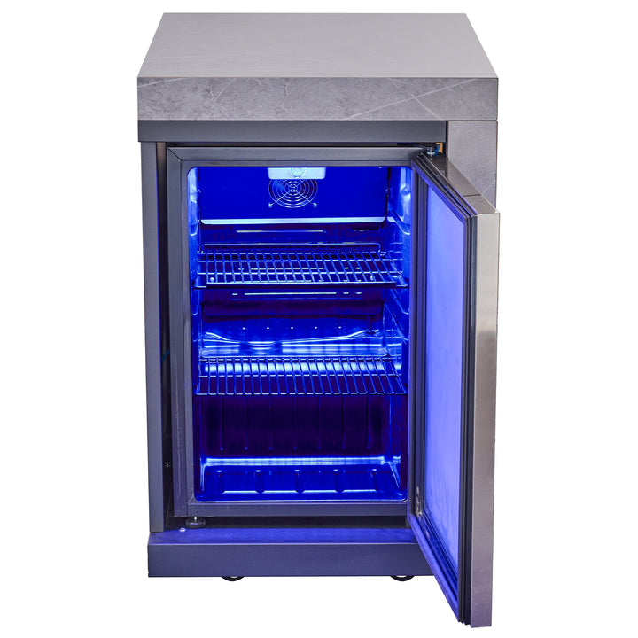 Forno Rimini Outdoor Kitchen 30" BBQ 62,600 BTU, 3 Burners with Sear &amp; Rotisserie, 2.4 cu.ft. Beverage Center, Stainless Steel Sink, Black Cabinets &amp; Gray Sintered Stone Countertop