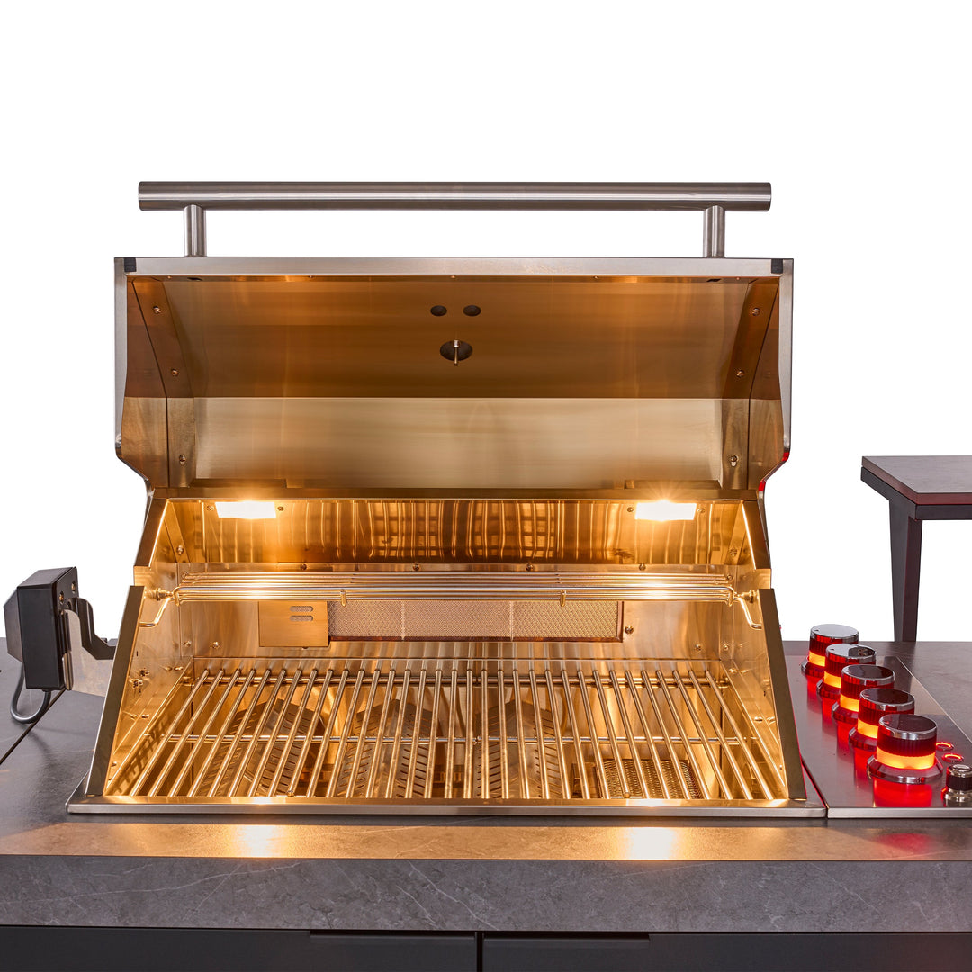Forno Rimini Outdoor Kitchen 30" BBQ 62,600 BTU, 3 Burners with Sear &amp; Rotisserie, 2.4 cu.ft. Beverage Center, Stainless Steel Sink, Black Cabinets &amp; Gray Sintered Stone Countertop