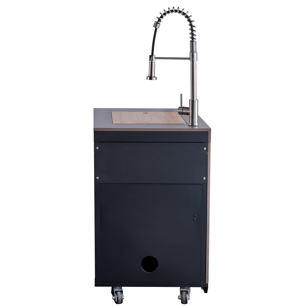 Forno Rimini Outdoor Kitchen 30" BBQ 62,600 BTU, 3 Burners with Sear &amp; Rotisserie, 2.4 cu.ft. Beverage Center, Stainless Steel Sink, Black Cabinets &amp; Gray Sintered Stone Countertop