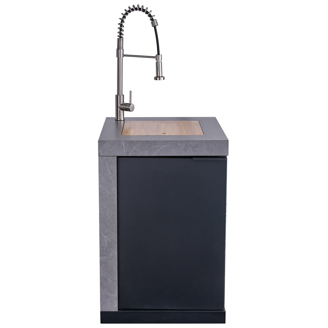 Forno Rimini Outdoor Kitchen 30" BBQ 62,600 BTU, 3 Burners with Sear &amp; Rotisserie, 2.4 cu.ft. Beverage Center, Stainless Steel Sink, Black Cabinets &amp; Gray Sintered Stone Countertop