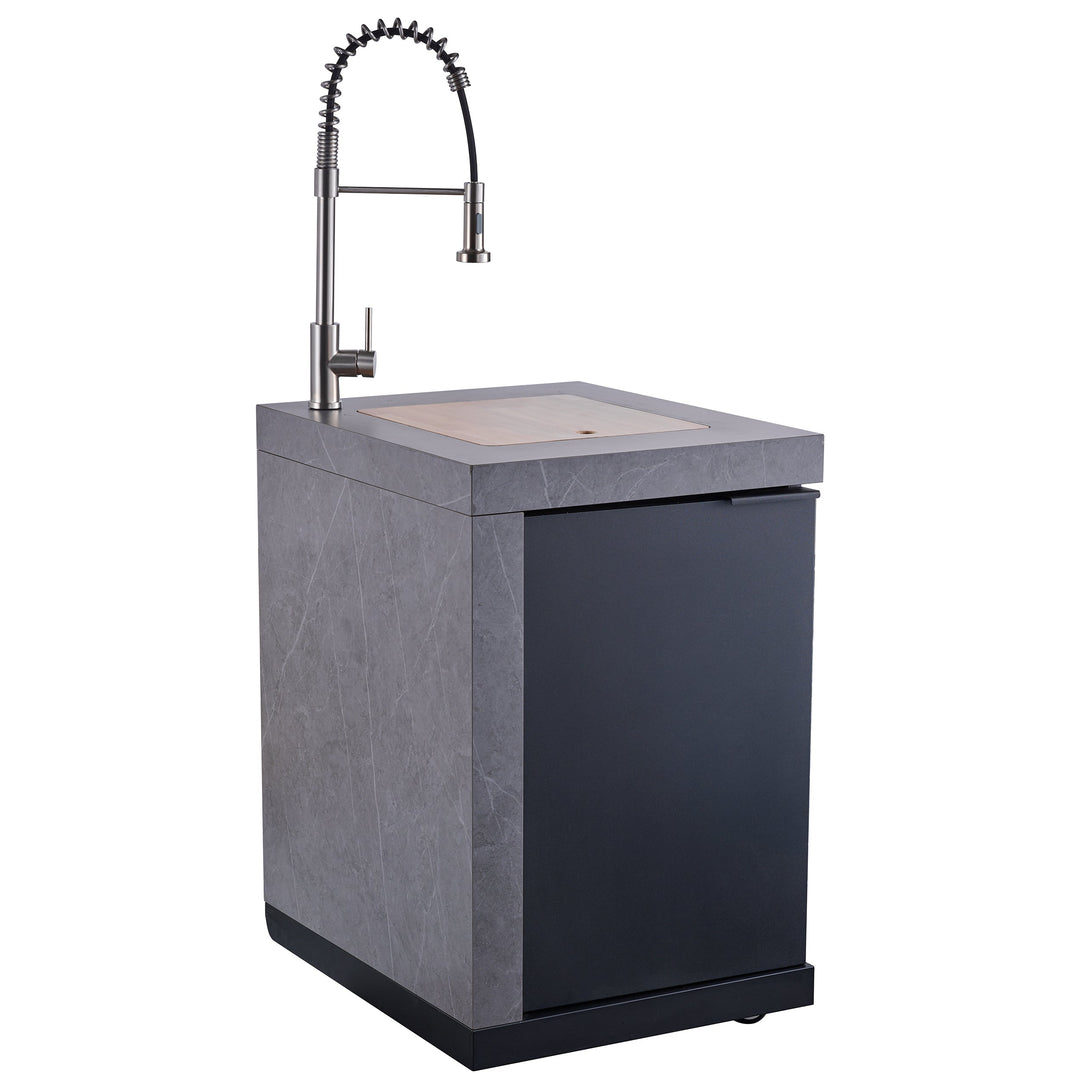 Forno Rimini Outdoor Kitchen 30" BBQ 62,600 BTU, 3 Burners with Sear &amp; Rotisserie, 2.4 cu.ft. Beverage Center, Stainless Steel Sink, Black Cabinets &amp; Gray Sintered Stone Countertop