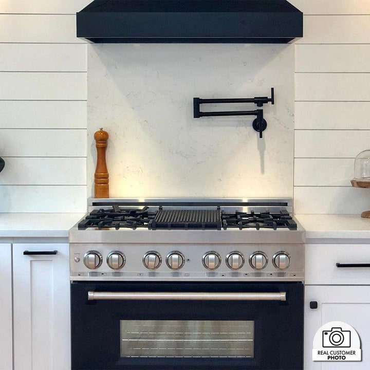 ZLINE 36 in. 4.6 cu. ft. Legacy Dual Fuel Range with 6 Burner Gas Cooktop and Electric Convection Oven in Stainless Steel and Black Matte Door (RA-BLM-36)