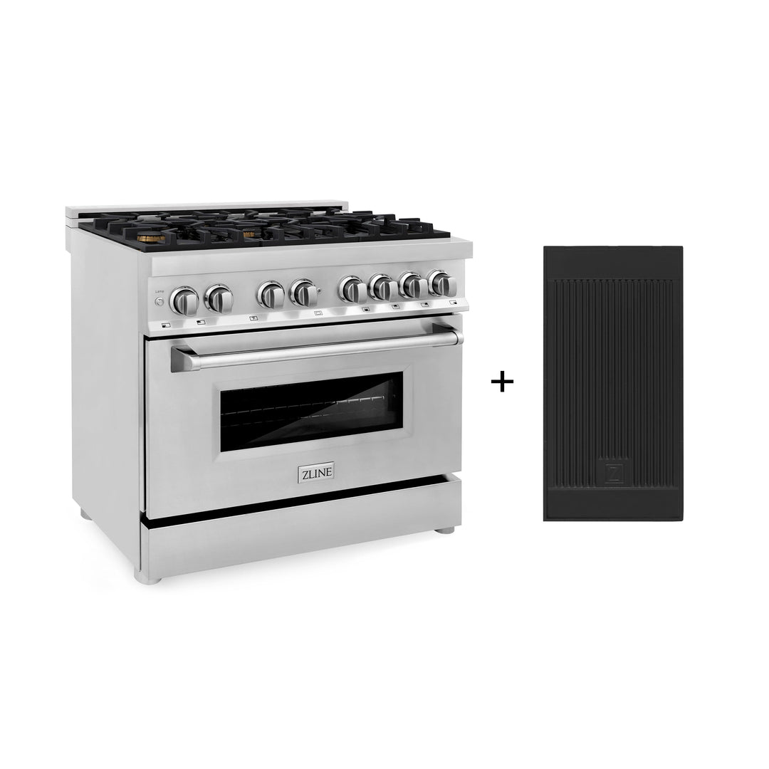 ZLINE 36" 4.6 cu. ft. Gas Burner, Electric Oven with Griddle and Brass Burners in Stainless Steel, RA-BR-GR-36