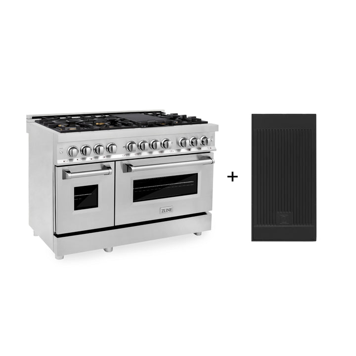 ZLINE 48" 6.0 cu. ft. Gas Burner, Electric Oven with Griddle and Brass Burners in Stainless Steel, RA-BR-GR-48