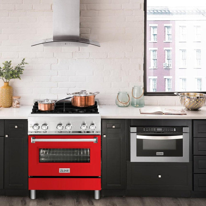 ZLINE Legacy Dual Fuel Range with Red Matte Door – 30", 36", and 48"