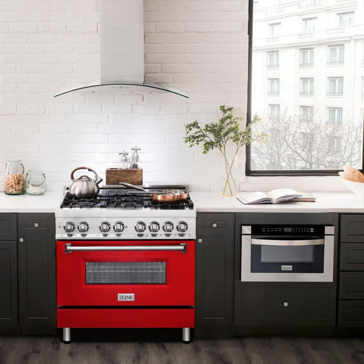 ZLINE Legacy Dual Fuel Range with Red Matte Door – 30", 36", and 48"