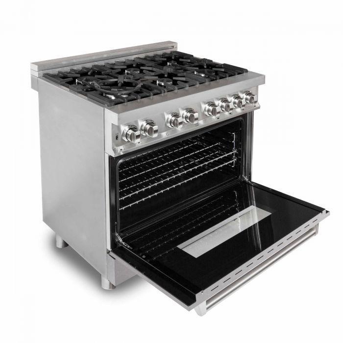 ZLINE Kitchen and Bath 36 in. Dual Fuel Range with DuraSnow® Door & 36 in. Range Hood Appliance Package, 2KP-RASNRH36