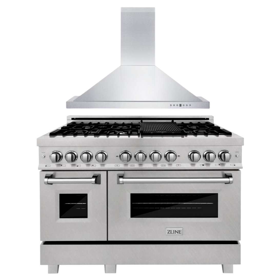 ZLINE 48 in. Dual Fuel Range with DuraSnow® Door & 48 in. Range Hood, 2KP-RASNRH48