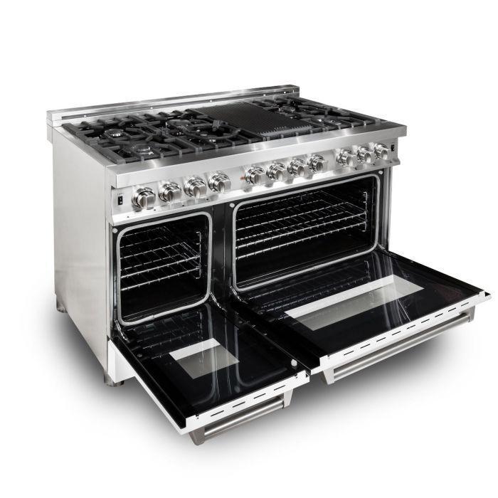 ZLINE 48 in. Dual Fuel Range with White Matte Door & 48 in. Range Hood Appliance Package, 2KP-RAWMRH48