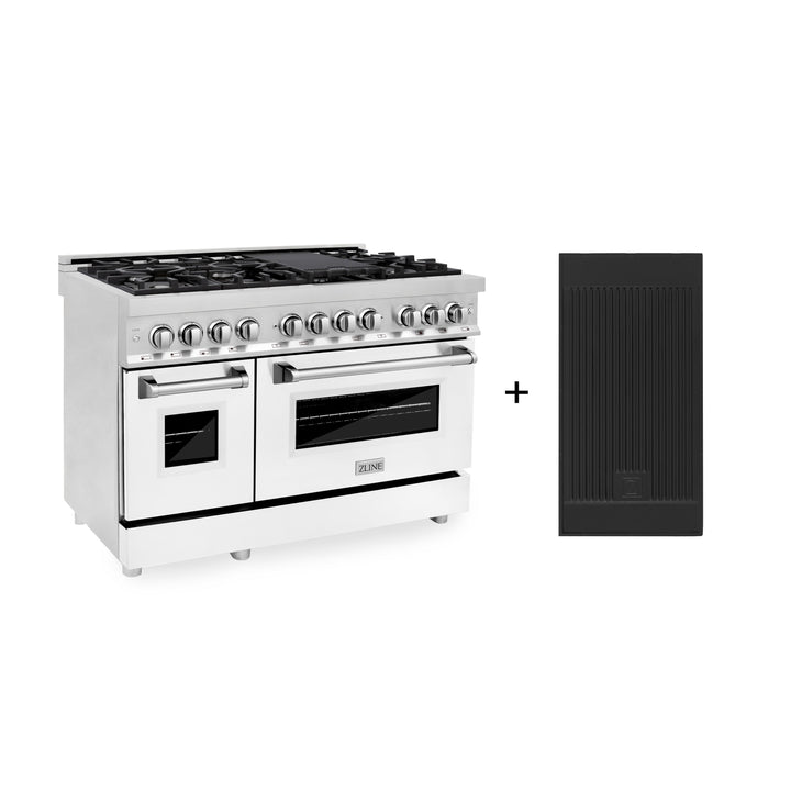 ZLINE 48" 6.0 cu. ft. Gas Burner, Electric Oven with Griddle and White Matte Door in Stainless Steel, RA-WM-GR-48