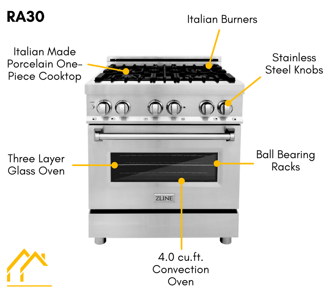 ZLINE Kitchen and Bath Appliance Package 30 in. Dual Fuel Range & 30 in. Range Hood, 2KP-RARH30