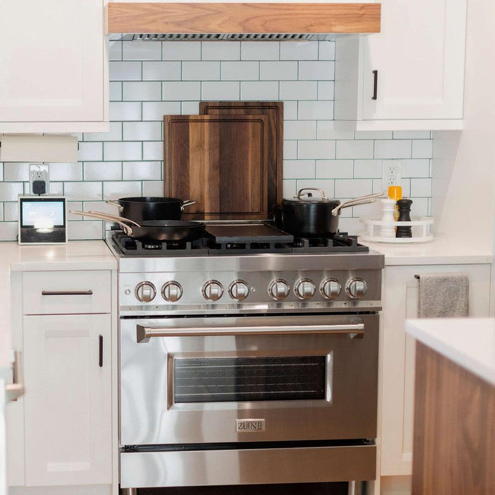 ZLINE Kitchen Package with Refrigerator, 36 in. Stainless Steel Dual Fuel Range, 36 in. Convertible Vent Range Hood, 24 in. Microwave Drawer, and 24 in. Tall Tub Dishwasher (5KPR-RARH36-MWDWV)