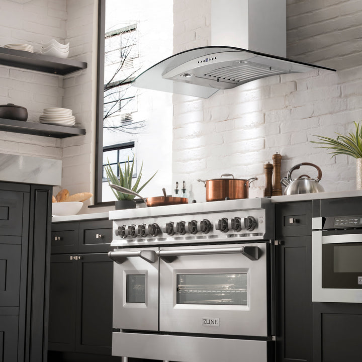 ZLINE 48" Convertible Vent Convertible Vent Wall Mount Range Hood in Stainless Steel &amp; Glass (KN4-48)