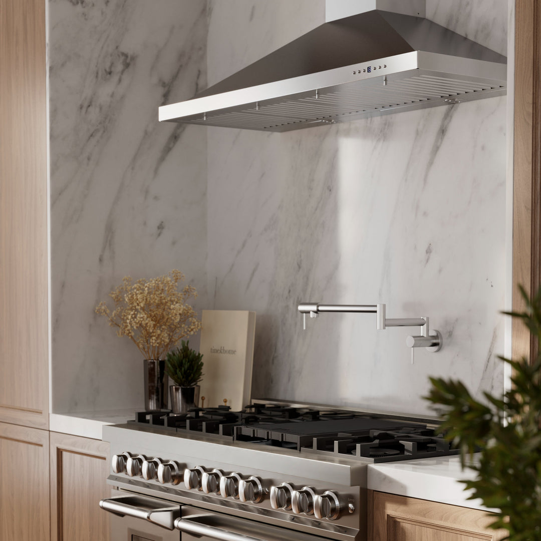 ZLINE 48" Convertible Vent Wall Mount Range Hood in Stainless Steel with Crown Molding