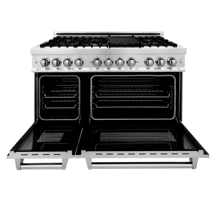 ZLINE 48 in. Dual Fuel Range & 48 in. Range Hood in DuraSnow® Appliance Package, 2KP-RASSNRH48