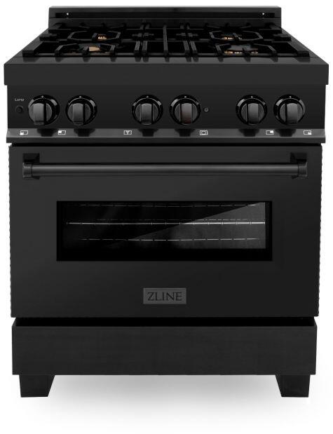 ZLINE 30 in. Professional Gas Burner/Electric Oven in Black Stainless Steel with Brass Burners, RAB-BR-30