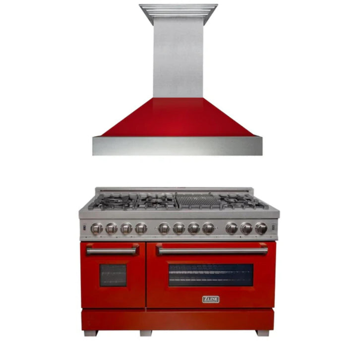 ZLINE 2-Piece Kitchen Package: Stainless Steel Dual Fuel Range with Satin Door and Convertible Vent Range Hood