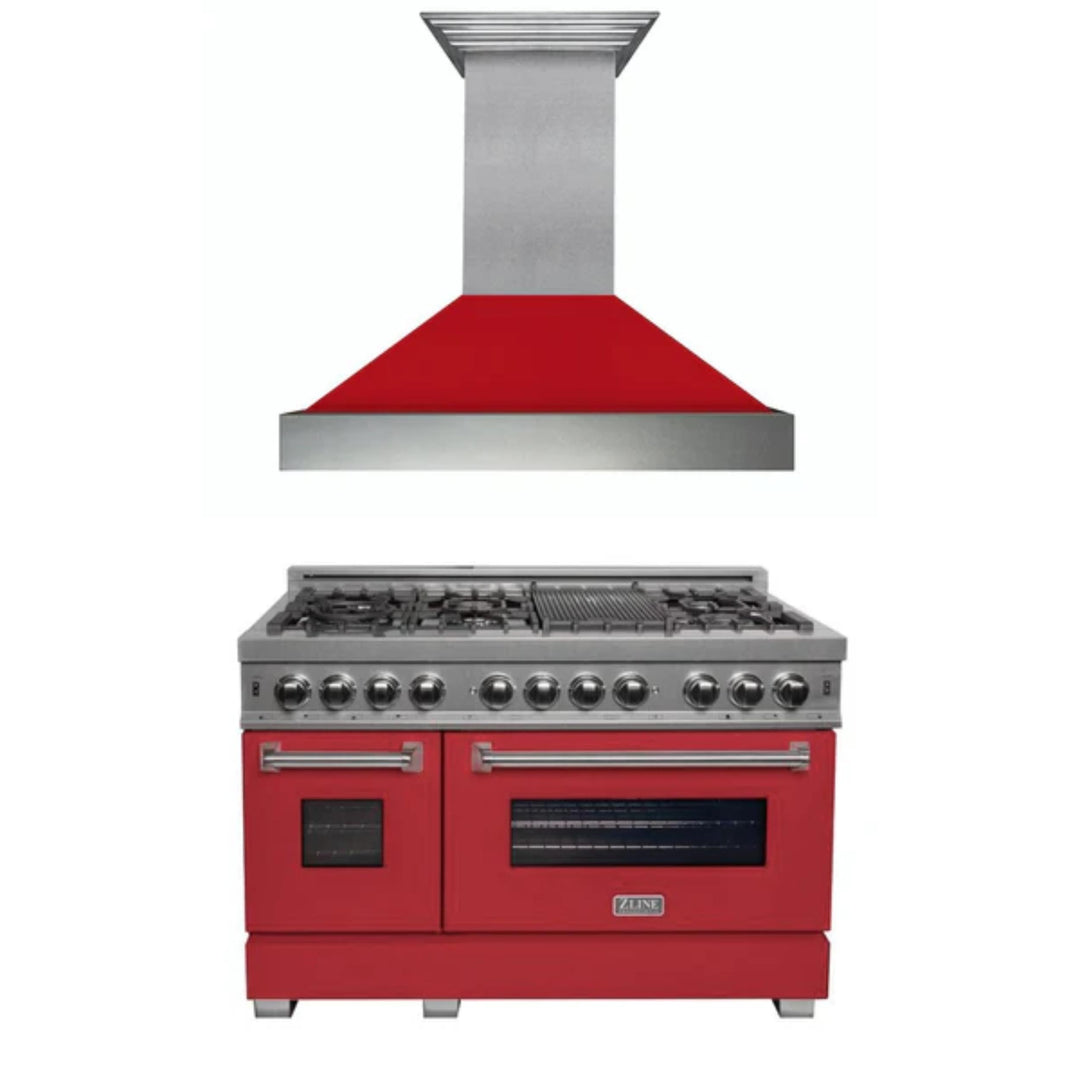 ZLINE 2-Piece Dual Fuel Range and Wall Mount Range Hood Kitchen Packages – 30", 36", and 48" Models