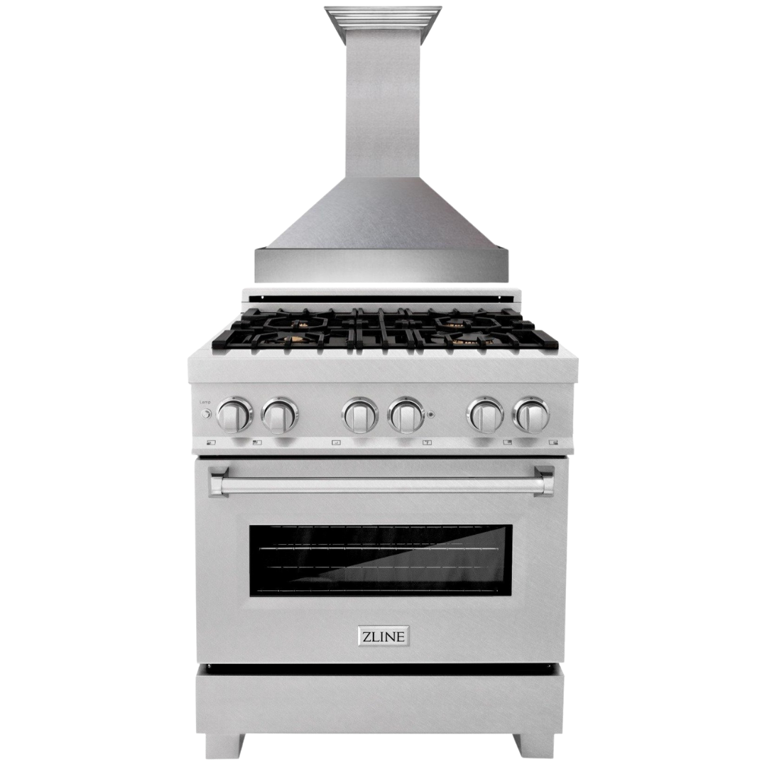 ZLINE 30 in. Dual Fuel Range and Range Hood DuraSnow® Stainless Steel Appliance Package, 2KP-RASSNRH30