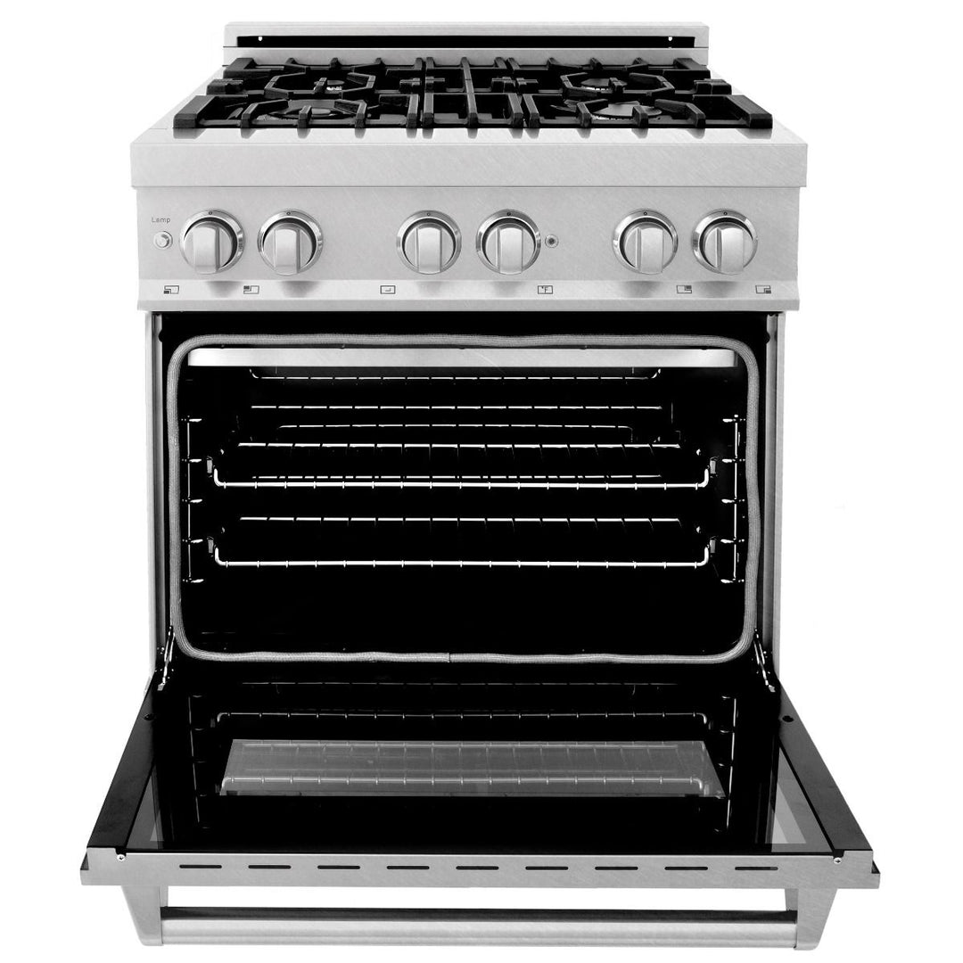 ZLINE 30 in. Dual Fuel Range and Range Hood DuraSnow® Stainless Steel Appliance Package, 2KP-RASSNRH30