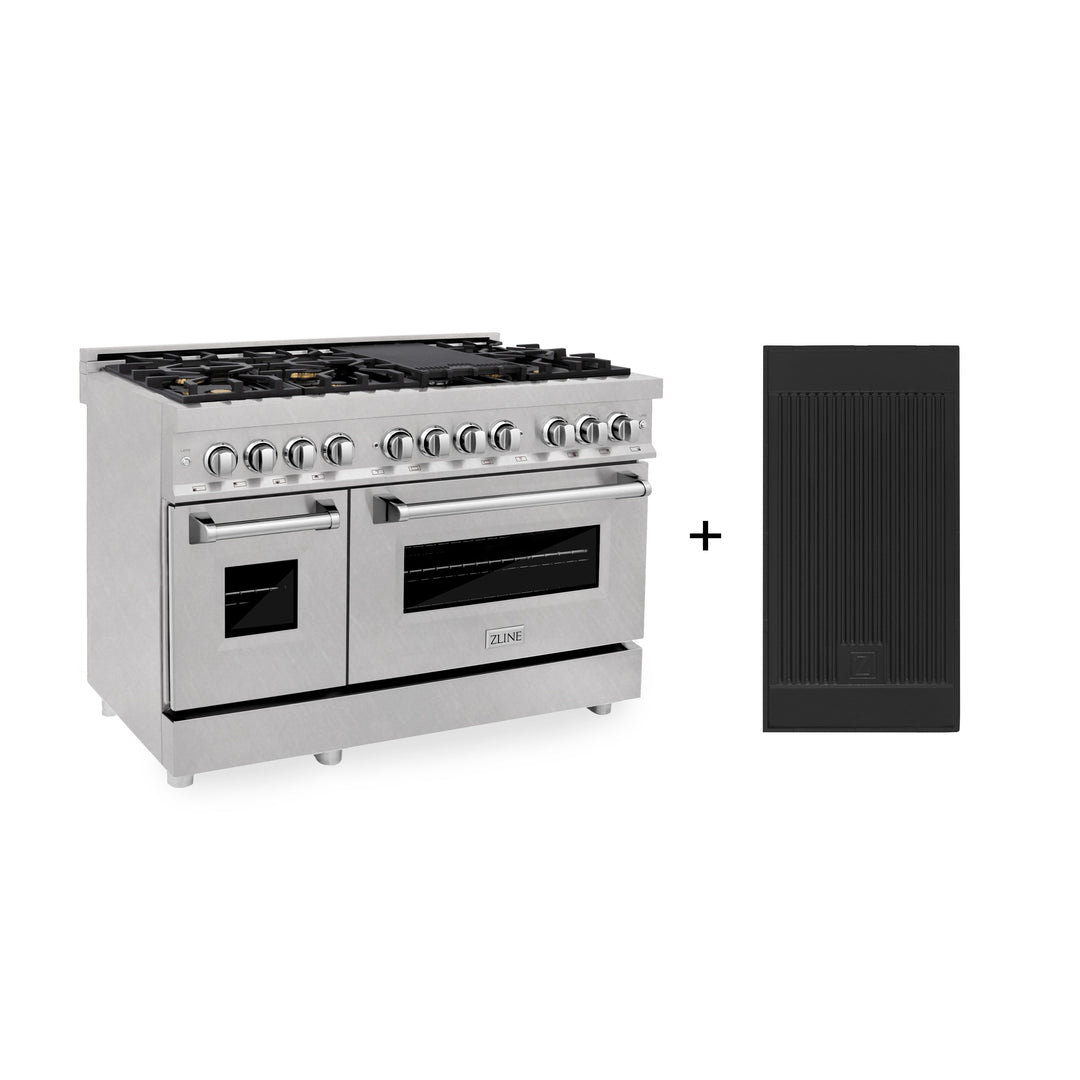 ZLINE 48" 6.0 cu. ft. Gas Burner, Electric Oven with Griddle and Brass Burners in DuraSnow® Stainless Steel, RAS-SN-BR-GR-48