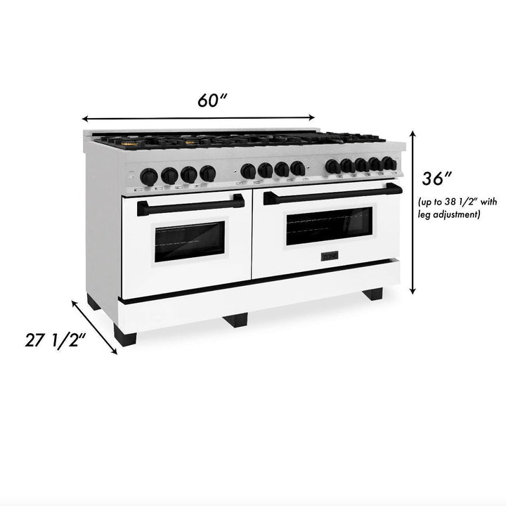 ZLINE Autograph 60" 7.4 cu. ft. Dual Fuel Range with White Matte Door and Black Matte Accents, RAZ-WM-60-MB