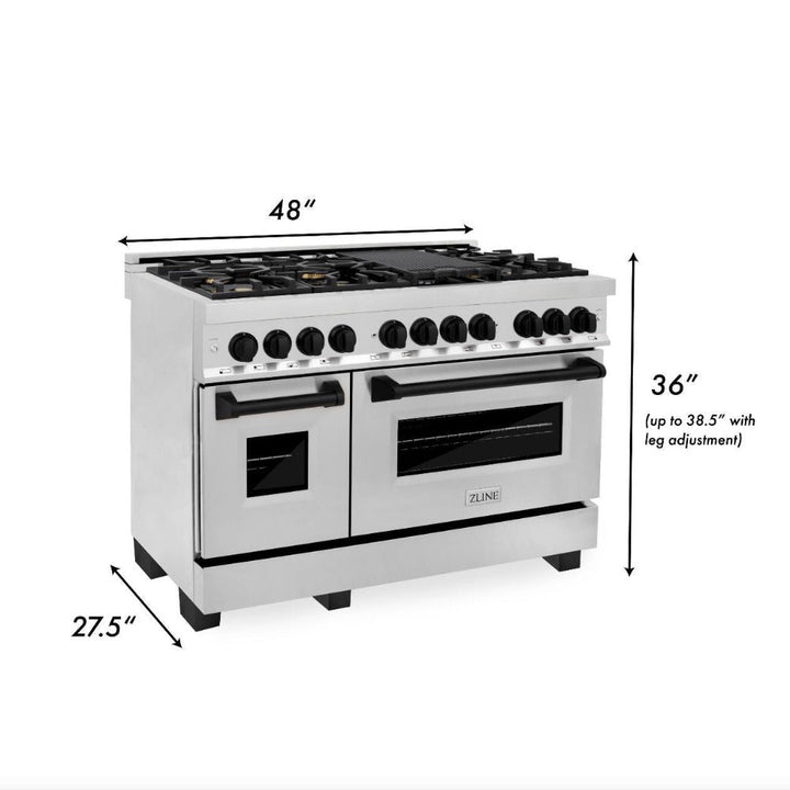 ZLINE Autograph 48" 6.0 cu. ft. Dual Fuel Range in Stainless Steel with Black Matte Accents, RAZ-48-MB